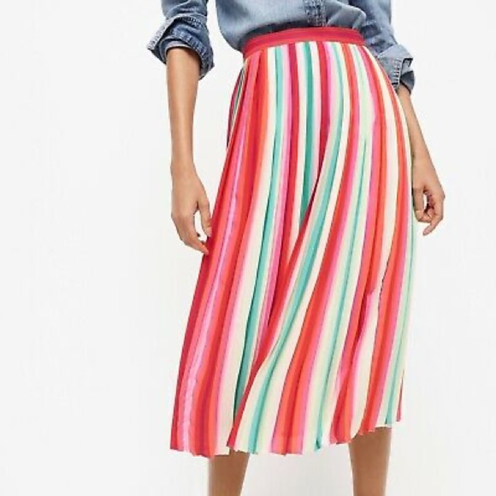 J.Crew Sunburst Pleated Skirt in Watermelon Stripe